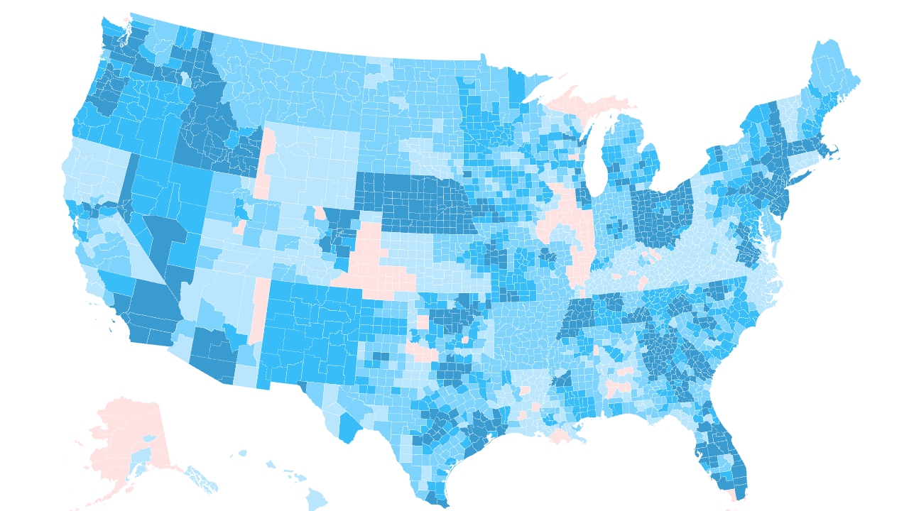 County-level choropleth of 2026 ACA marketplace carrier participation across the United States