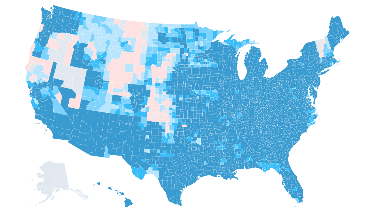 County-level choropleth of 2026 Medicare Advantage carrier participation across the United States